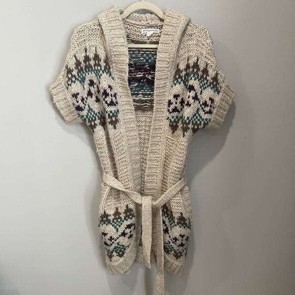 Aeropostale Cardigan Sweater Women X Small Aztec Boho Wool Blend Hood Pockets - Picture 1 of 6